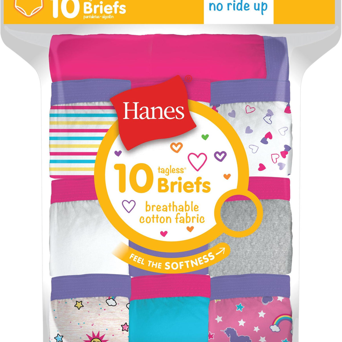 Hanes Girls ComfortSoft Briefs 14-Pack, 10, Assorted 