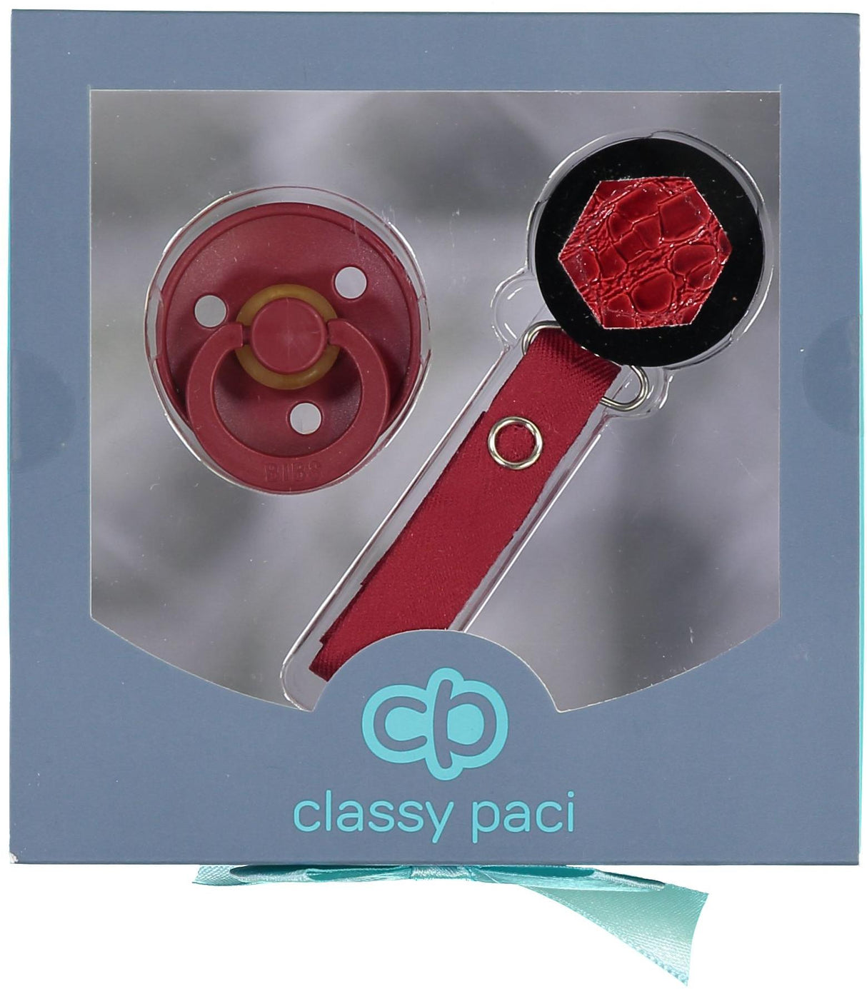 Classy Paci Maroon Croc Hexagon Pacifier & Clip Set - CPFW901SET