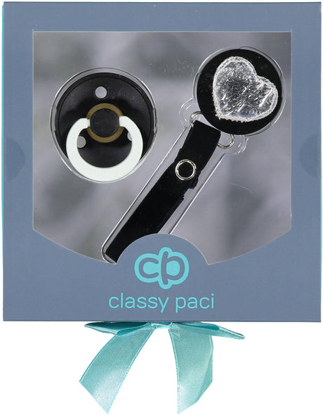 Classy Paci Black Silver Croc Heart Pacifier & Clip Set - CPFW906SET