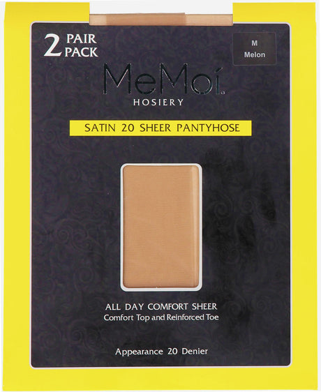 Memoi Womens Satin Sheer 20 Denier Pantyhose 2 Pack - MS-650