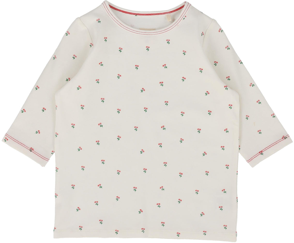 Analogie by Lil Legs Graphic Denim Collection Girls Cherry Floral 3/4 Sleeve T-shirt Tee - GDCFTQ