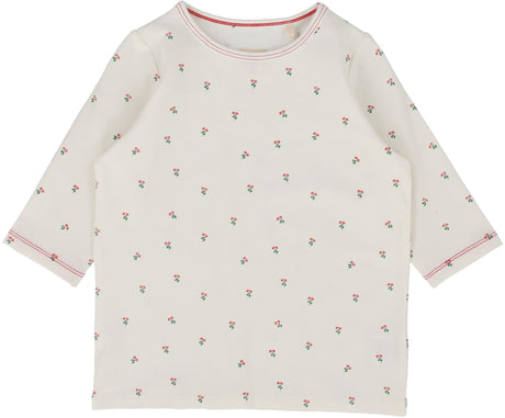 Analogie by Lil Legs Graphic Denim Collection Girls Cherry Floral 3/4 Sleeve T-shirt Tee - GDCFTQ