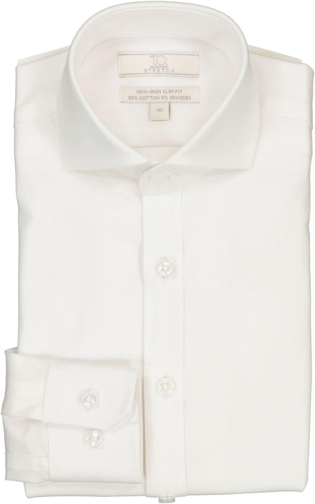 T.O. Collection Boys STRETCH Label White Long Sleeve Dress Shirt