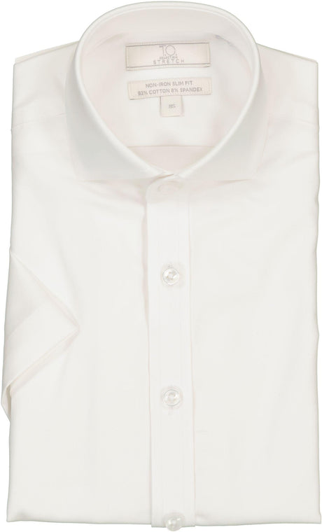 T.O. Collection Boys STRETCH Label White Short Sleeve Dress Shirt