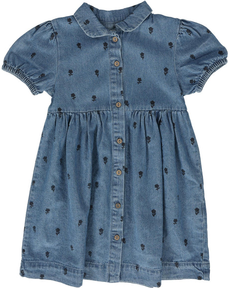 Analogie by Lil Legs Printed Denim Collection Girls Floral Short Sleeve Dress - PDFDS