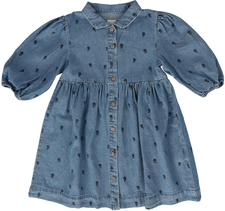 Analogie by Lil Legs Printed Denim Collection Girls Floral 3/4 Sleeve Dress - PDFDQ