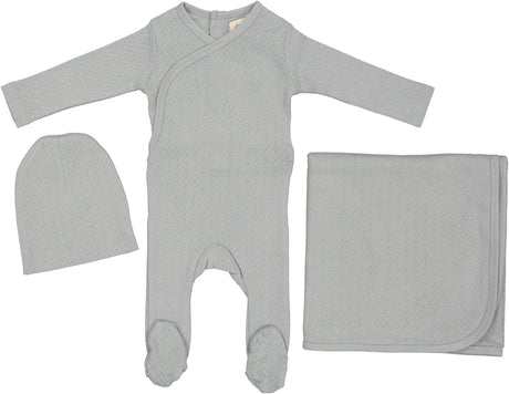 Ely's & Co Baby Boys Pointelle Organic Cotton Stretchie, Beanie, Blanket Gift Box Set - SS25-0012-GBG