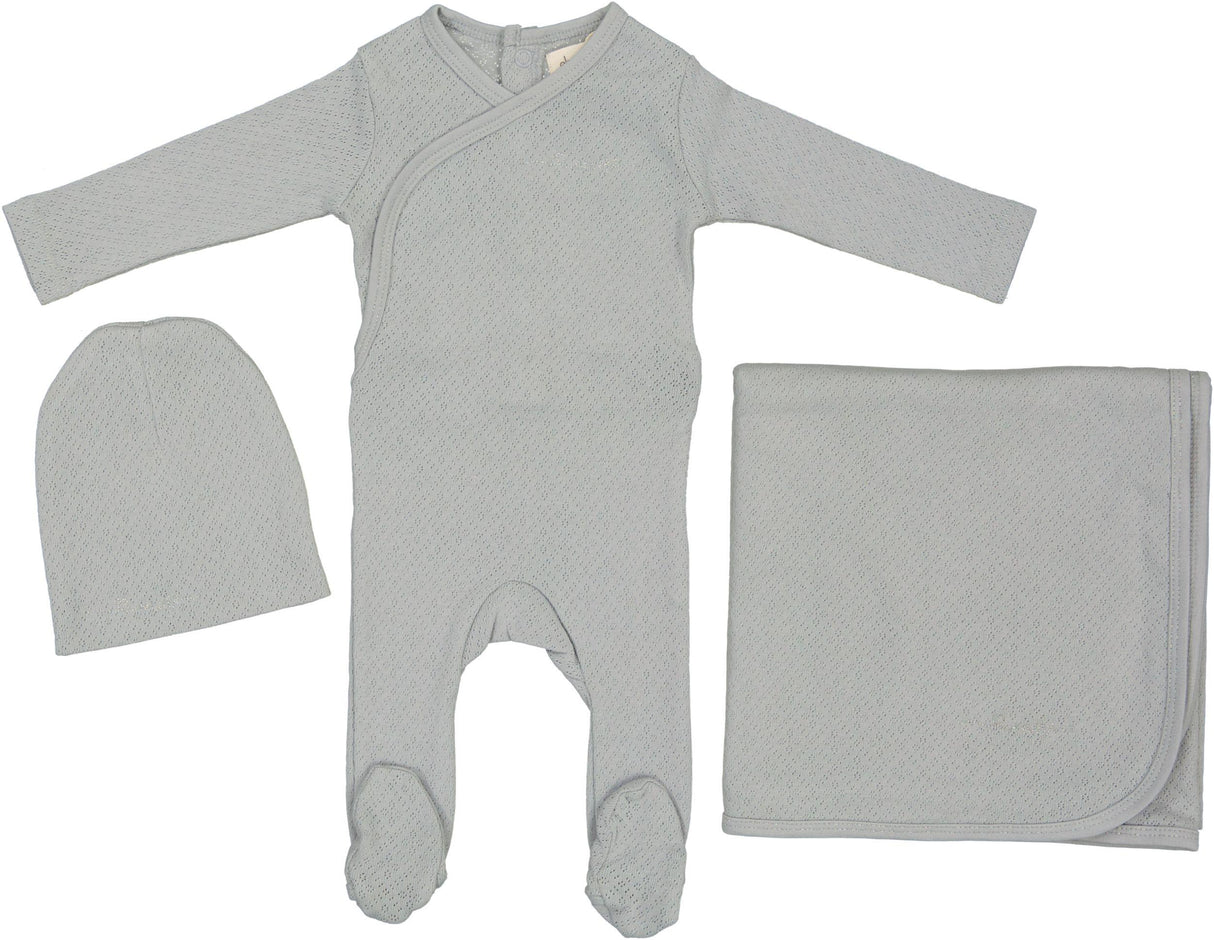 Ely's & Co Baby Boys Pointelle Organic Cotton Stretchie, Beanie, Blanket Gift Box Set - SS25-0012-GBG