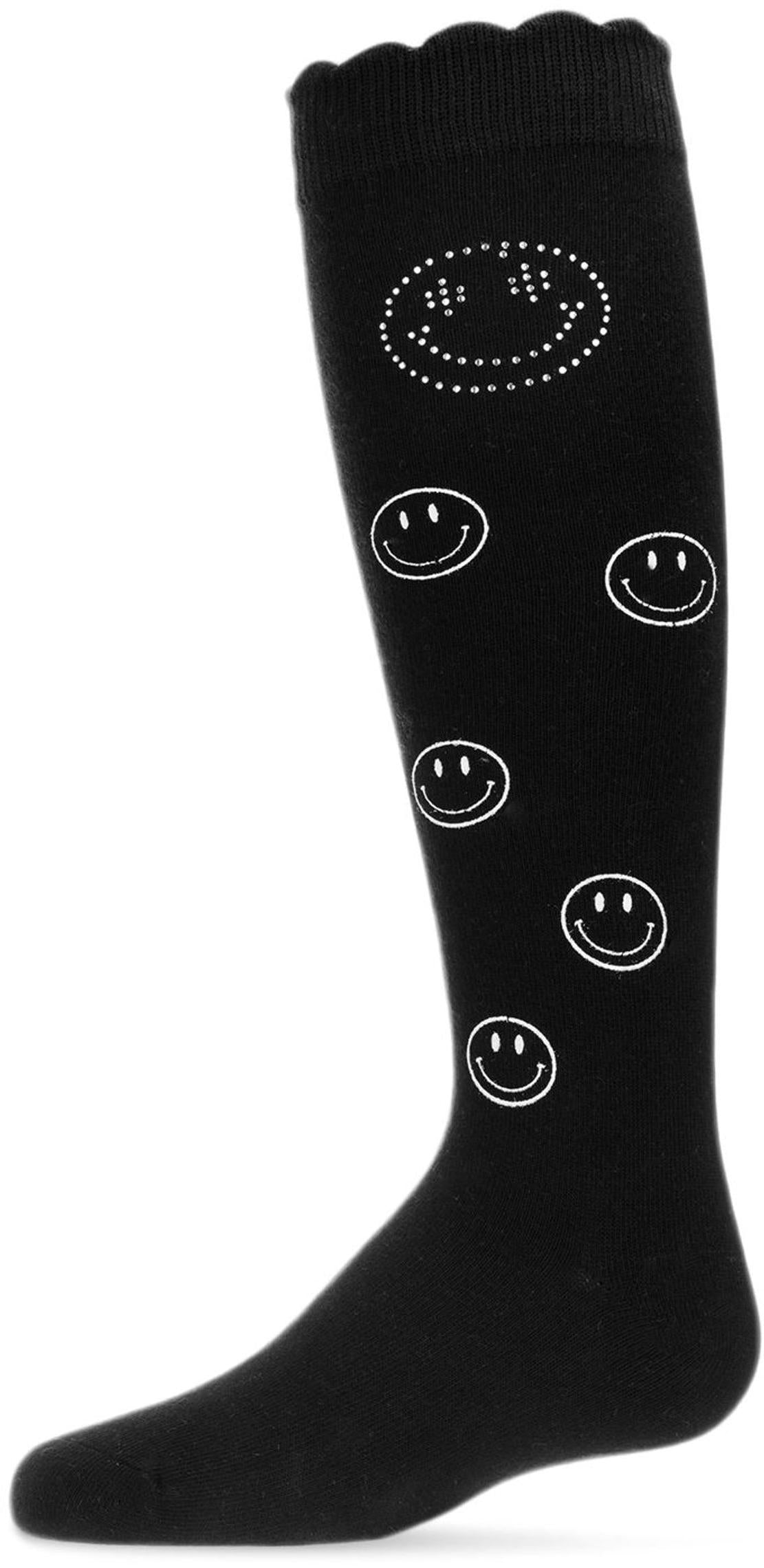 Memoi Girls Jeweled Smiley Face Knee High Socks MKF 7074 ShirtStop