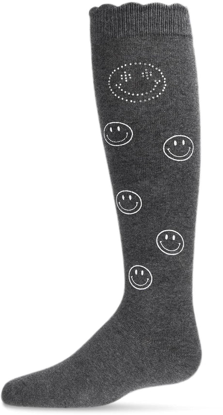 Memoi Girls Jeweled Smiley Face Knee High Socks - MKF-7074