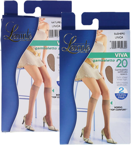 Levante Womens Viva 20 Denior Satin Sheer 2 Pack Knee High