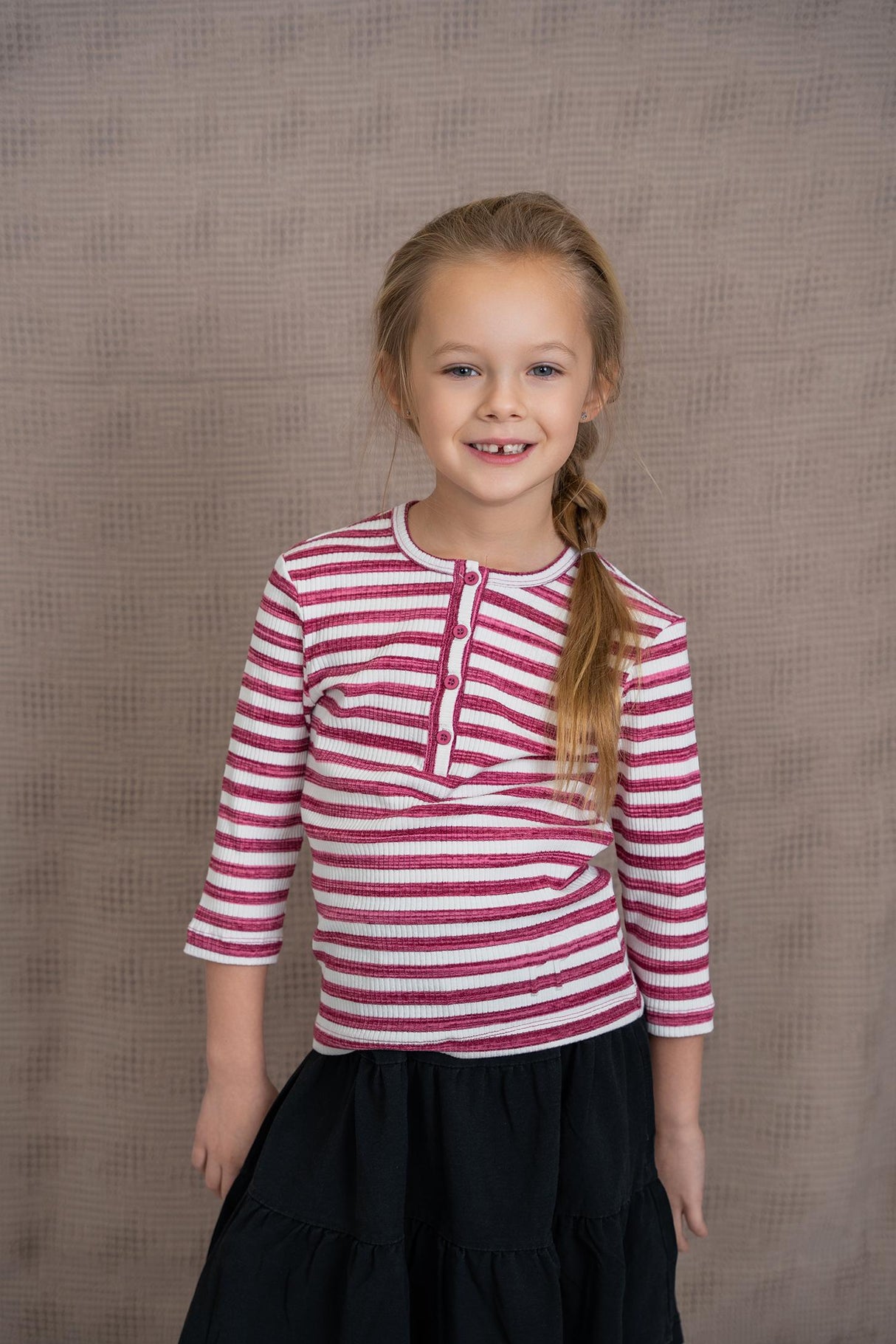 Pinky Promise Girls Teens Striped Rib Henley 3/4 Sleeve T-shirt - SB5CY2545