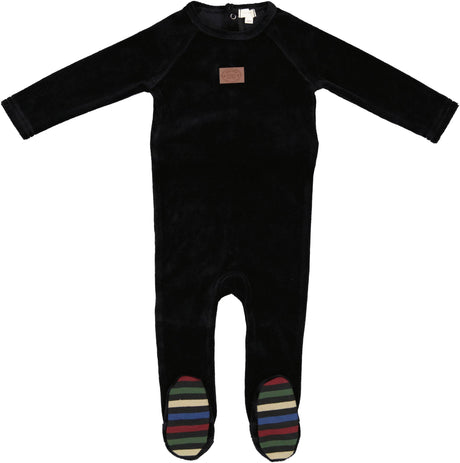 Lil Legs Baby Toddler Boys Velour Leather Tab Footie Stretchie