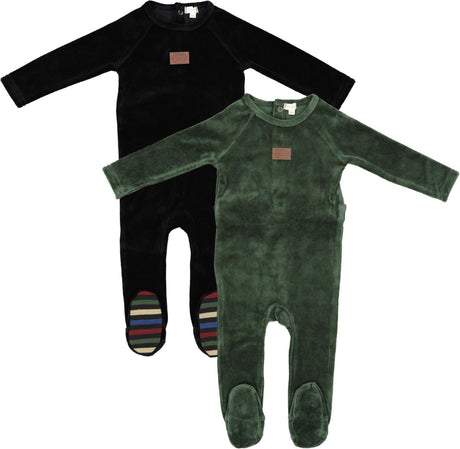 Lil Legs Baby Toddler Boys Velour Leather Tab Footie Stretchie