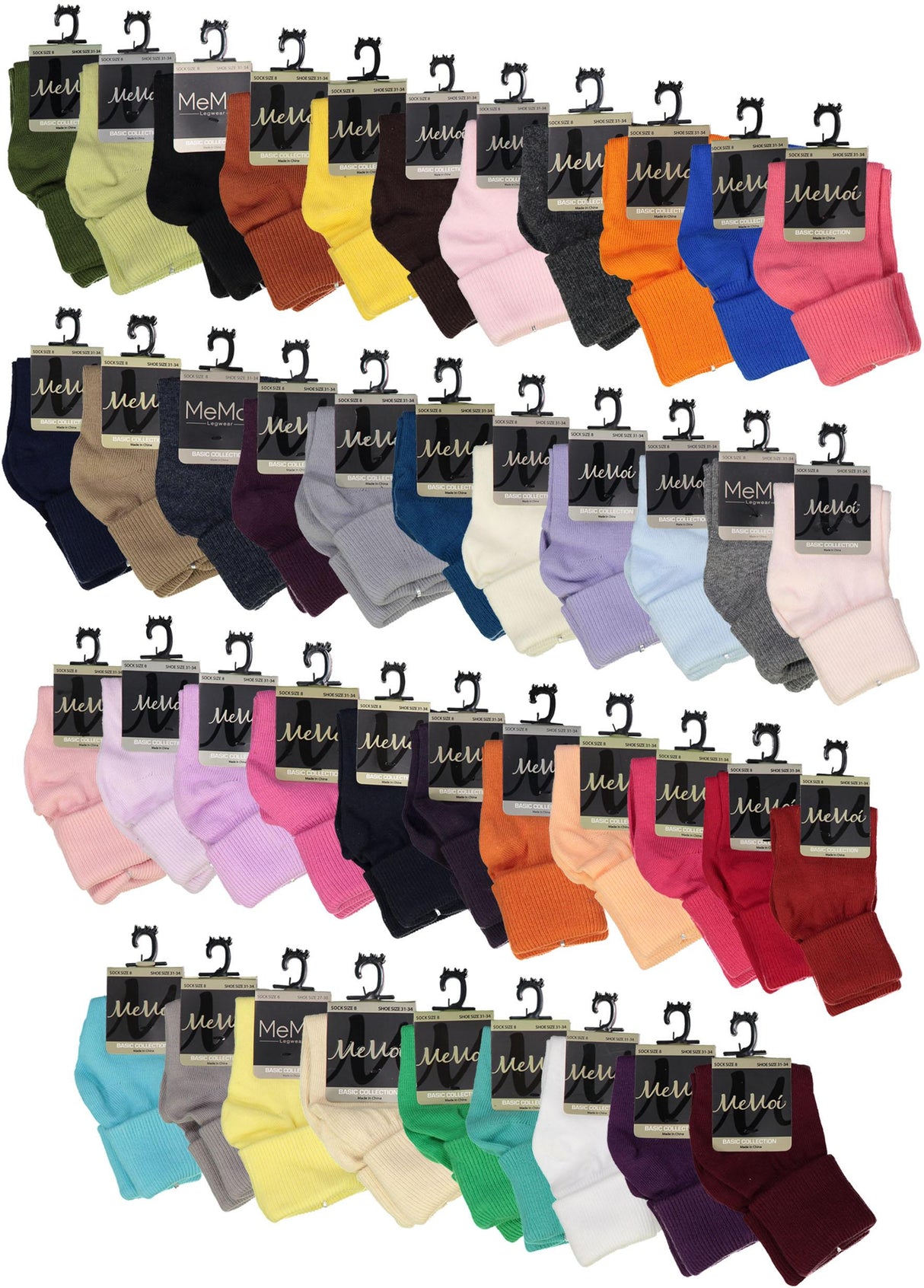 Memoi Boys Girls Unisex Basic Solid Color Triple Roll Socks - MK-5058