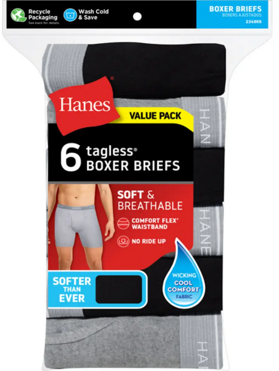 Hanes Mens TAGLESS® Briefs Underwear 6 Pack - 2252P6 – ShirtStop