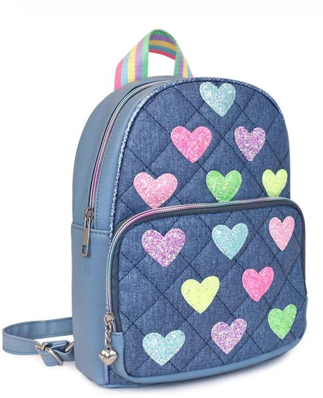 OMG Heart Patch Denim Mini Backpack - HRT-MB519