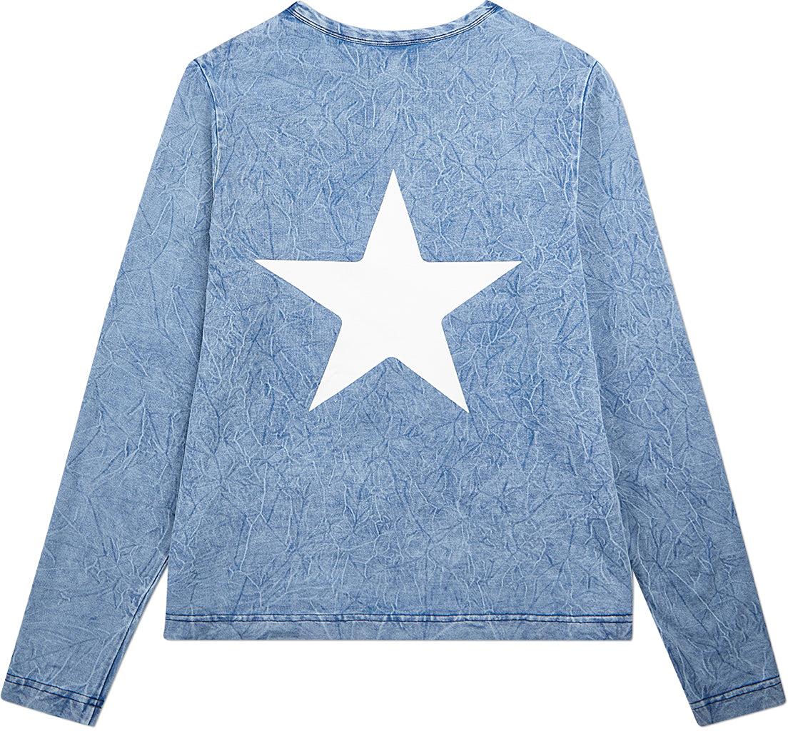 Memoi Teens Girls Back Star Design Cotton Rich Long Sleeve T-Shirt - MKC-101