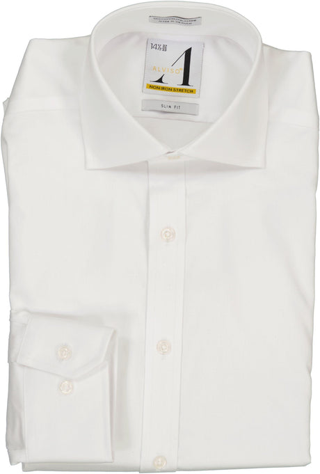 Alviso Mens White Long Sleeve 100% Cotton Non-Iron Stretch Dress Shirt - 1NS39