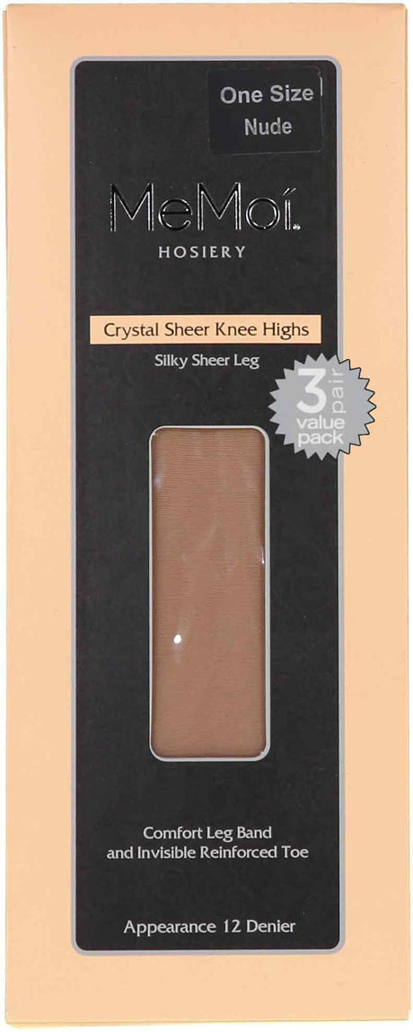 Memoi Womens Crystal Silky Sheer 12 Denier Knee Highs 3 Pack - MS-7093