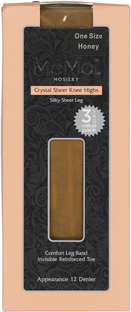 Memoi Womens Crystal Silky Sheer 12 Denier Knee Highs 3 Pack - MS-7093