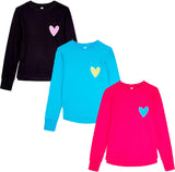 Memoi Teens Girls Heart Graphic Trimmed Pocket Long Sleeve T-Shirt - MKC-107