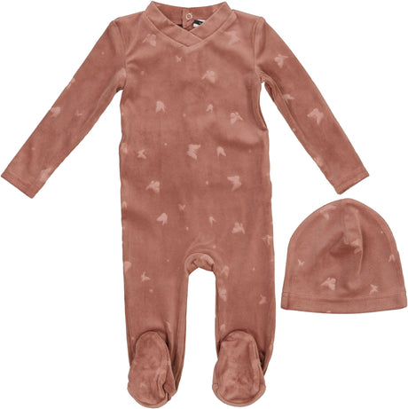 Whipped Cocoa Baby Boys Girls Embossed Bunny/Butterfly Velour Stretchie - WB4CY2488B