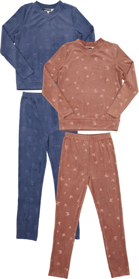 Whipped Cocoa Boys Girls Embossed Bunny/Butterfly Velour Pajamas - WB4CY2488E