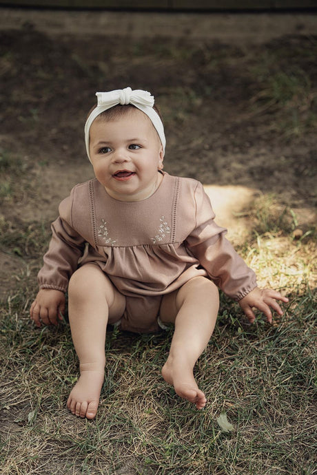 Space Gray Baby Girls Embroidered Romper - WB4CY2407