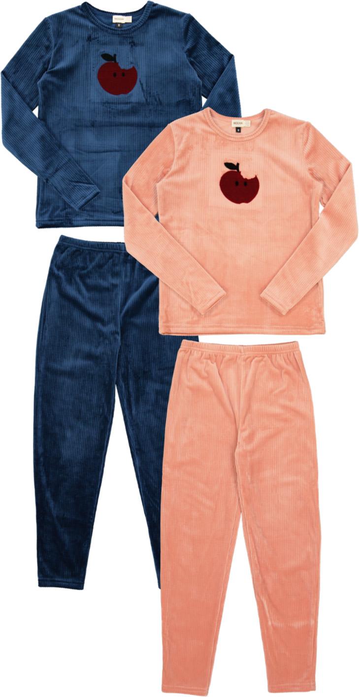 MOCHA Boys Girls Ribbed Velour Apple Pajamas - WB4CP7014E