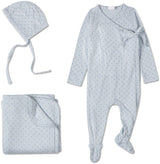 MiniMoi by Memoi Baby Boys Little Dots Pointelle Cotton Stretchie, Beanie Blanket Set - ING09287