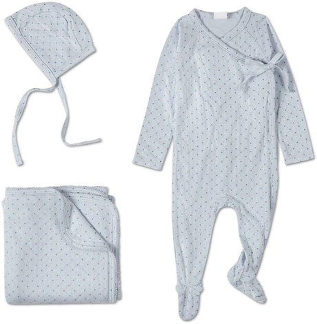 MiniMoi by Memoi Baby Boys Little Dots Pointelle Cotton Stretchie, Beanie Blanket Set - ING09287