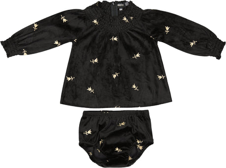 Space Gray Baby Girls Velour Embroidered Outfit - WB4CY2484