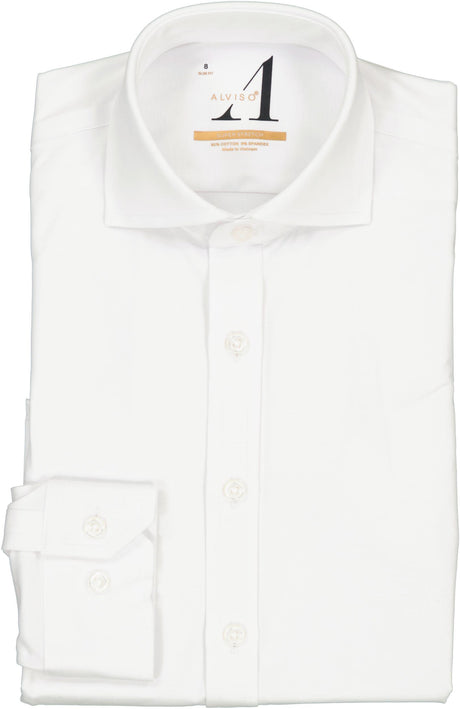 Alviso Boys White Long Sleeve Super Stretch Cotton Non-Iron Dress Shirt - 1NS54