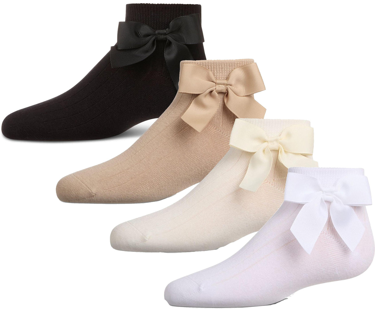 Memoi Girls Ribbed Bow Ankle Socks - MKF-6080