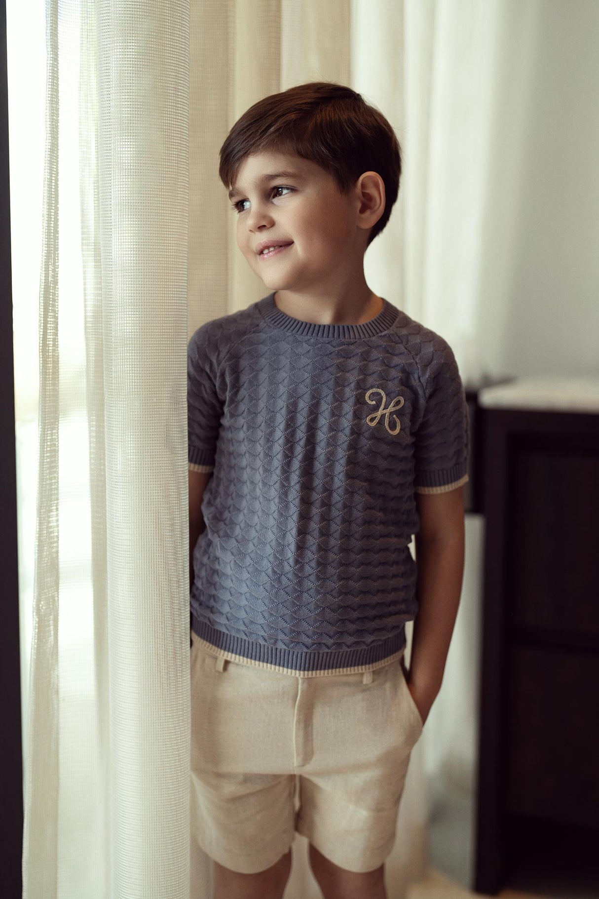 Hopscotch Boys Diamond Texture Short Sleeve Sweater - SB5CP7141