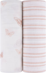 Ely's & Co Butterflies & Stripes Adjustable Muslin Swaddle 2 Pack