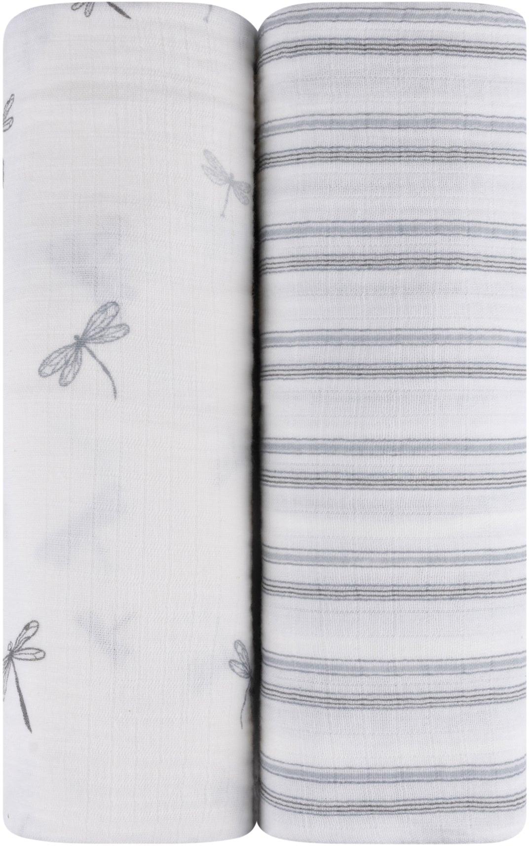 Ely's & Co Dragonflies & Stripes Adjustable Muslin Swaddle 2 Pack