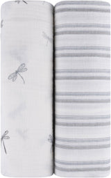 Ely's & Co Dragonflies & Stripes Adjustable Muslin Swaddle 2 Pack