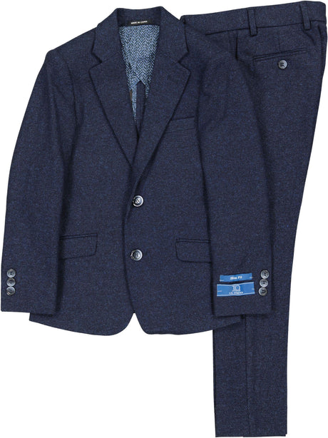 T.O. Collection Boys Navy Stretch Knit Fashion Suit - A6-486