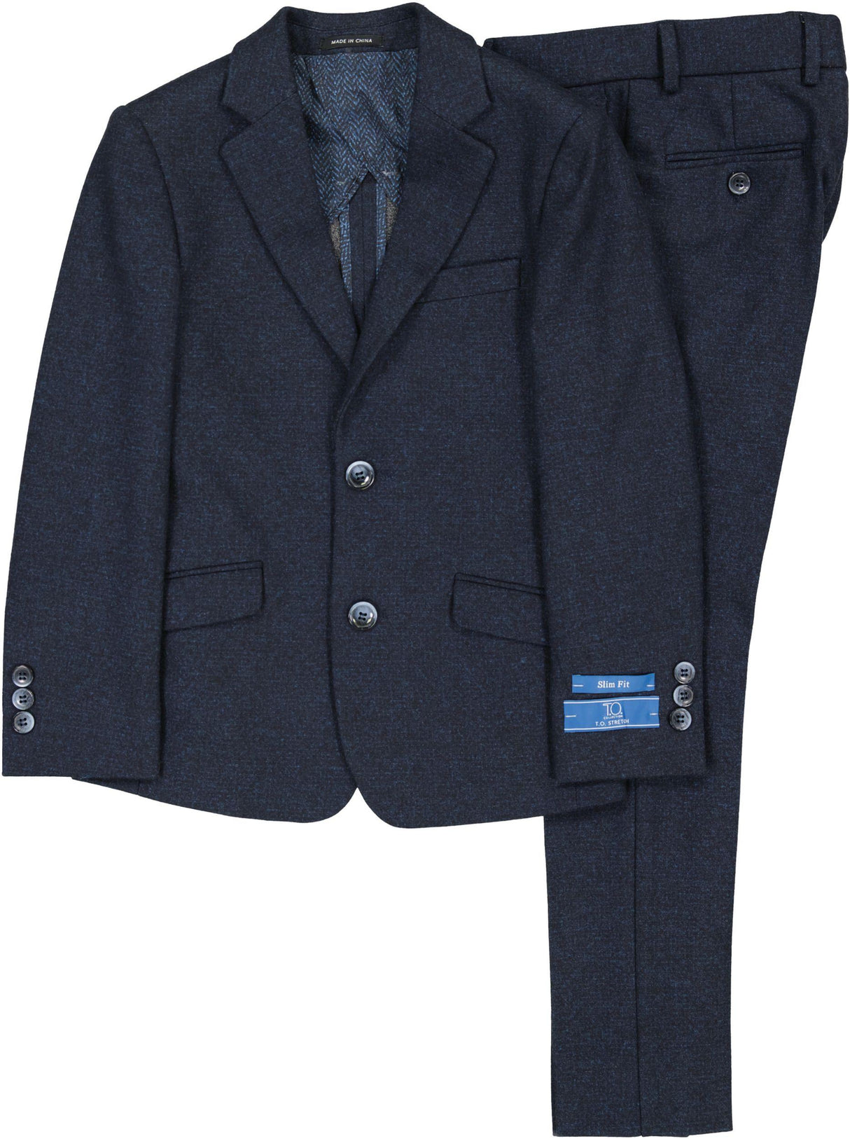 T.O. Collection Boys Navy Stretch Knit Fashion Suit - A6-487