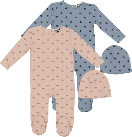 Whipped Cocoa Baby Boys Girls Cotton Heart/Paper Airplane Stretchie & Beanie Set - WB4CY2479