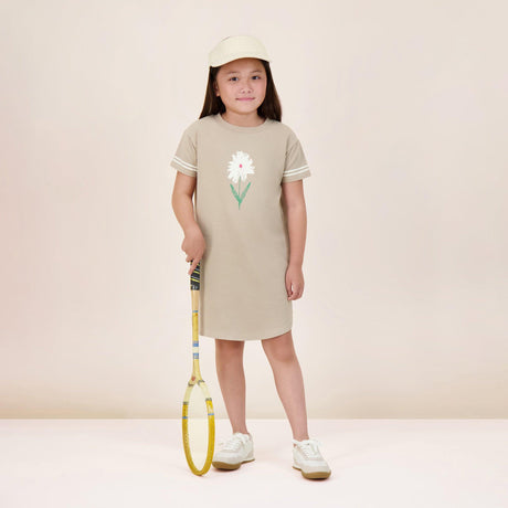 Analogie by Lil Legs Taupe Collection Girls Flower Short Sleeve Dress - TFDS