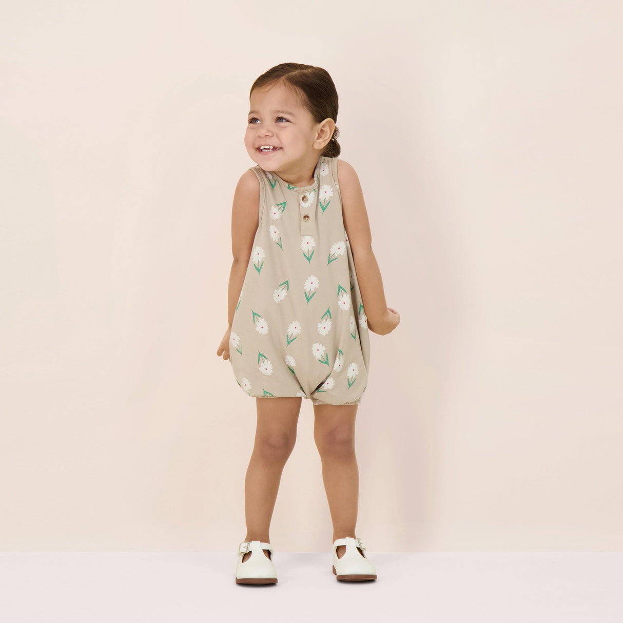 Analogie by Lil Legs Taupe Collection Baby Girls Flower Romper - TFR