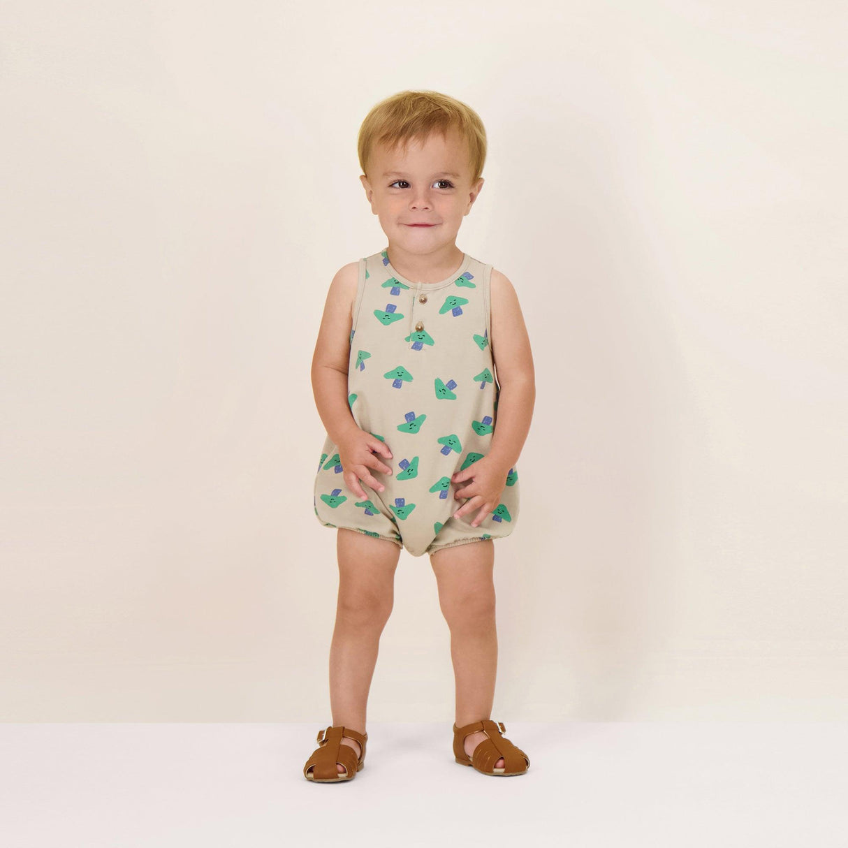 Analogie by Lil Legs Taupe Collection Baby Boys Mushroom Romper - TMR