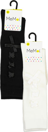 Memoi Girls Weaved Velvet Bow Knee Highs - MKF-11994