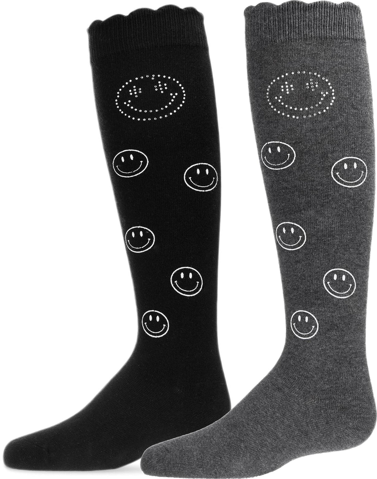 Memoi Girls Jeweled Smiley Face Knee High Socks - MKF-7074