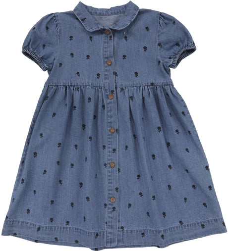 Analogie by Lil Legs Printed Denim Collection Girls Floral Short Sleeve Dress - PDFDS