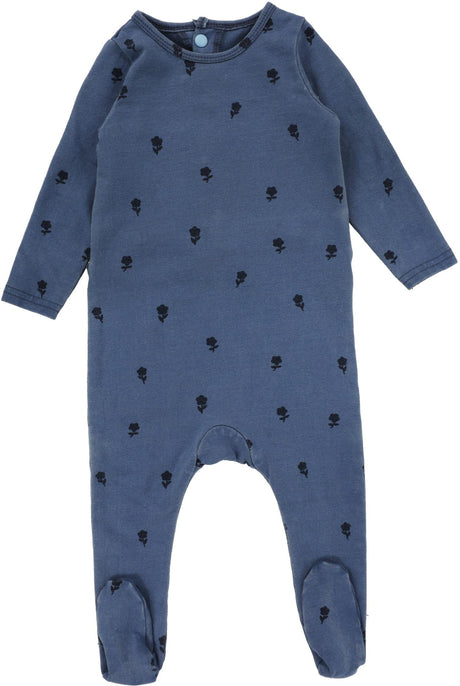 Analogie by Lil Legs Printed Denim Collection Baby Girls Floral Cotton Stretchie Footie - PDFF