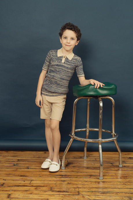 Hopscotch Boys Ribbed Collared Short Sleeve Sweater - SB3CP4776